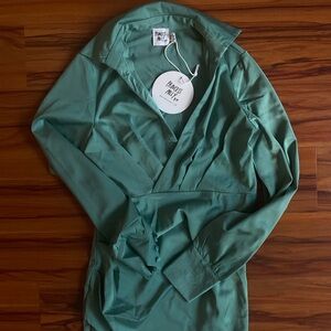 Satin collared long sleeve dress